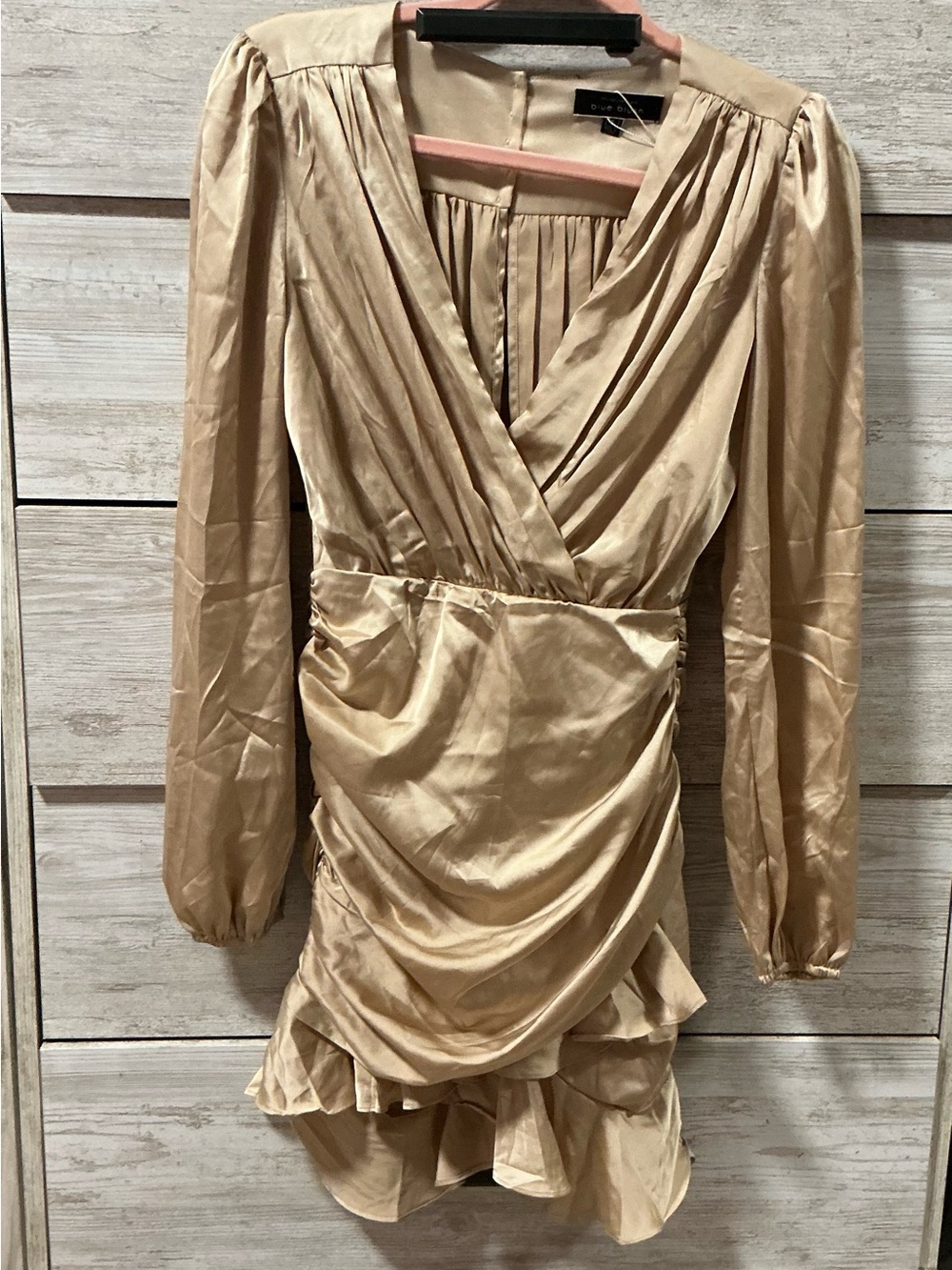 Ruched Cream Long-Sleeve Wrap Dress